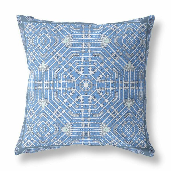 Palacedesigns 18 in. Geostar Indoor & Outdoor Throw Pillow Blue & White PA3095926